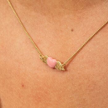 ANGEL HEART   collier coeur volant rose 2