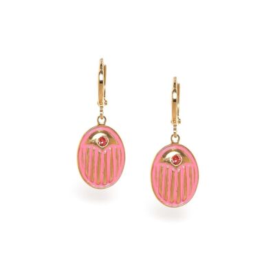 Pendientes mini aro LUCKY escarabajo rosa