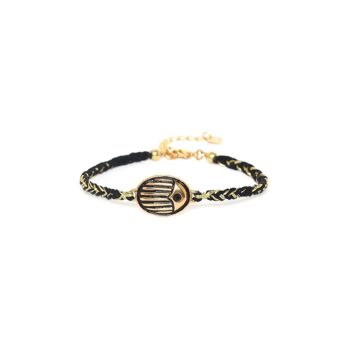 LUCKY   bracelet scarabée ajustable cordon noir 1