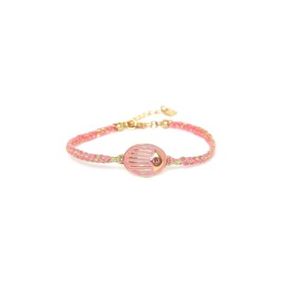 LUCKY   bracelet scarabée ajustable cordon rose