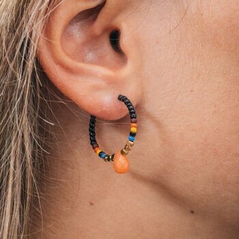 SERENITY   boucles d'oreilles créoles noires et oranges 2