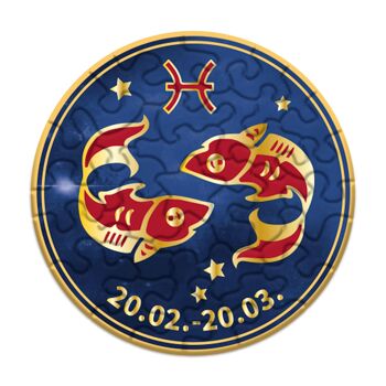 Puzzle rond avec motif du signe du zodiaque "Poissons", effet doré brillant et forme de découpe inhabituelle, 33 pièces 2