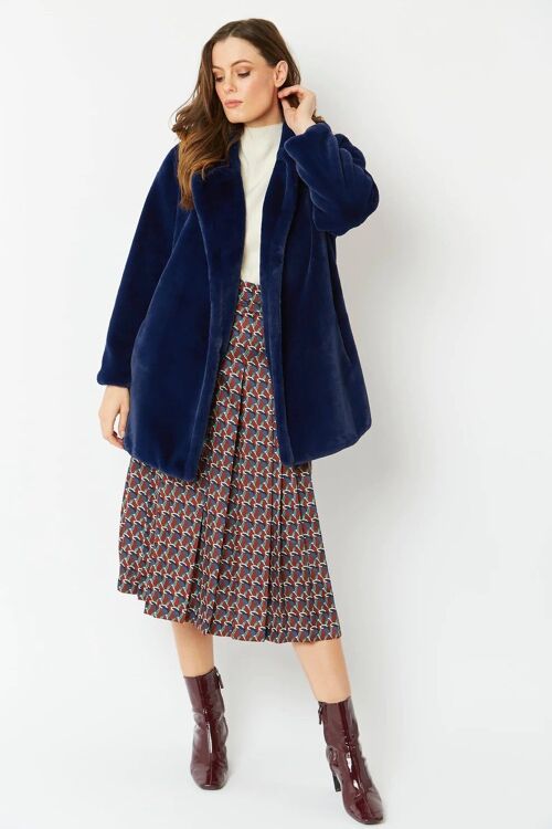 Blue Faux Fur Midi Coat