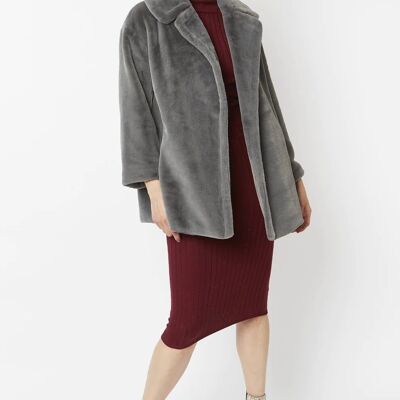 Grey Faux Fur Midi Coat