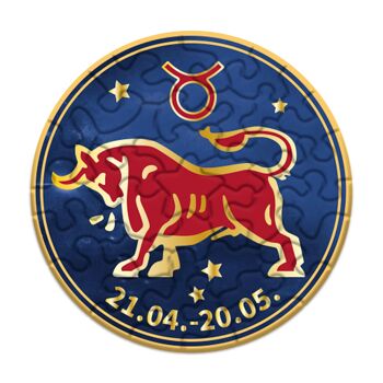 puzzle rond avec motif du signe du zodiaque "Taureau", avec effet doré brillant, 33 pièces 2