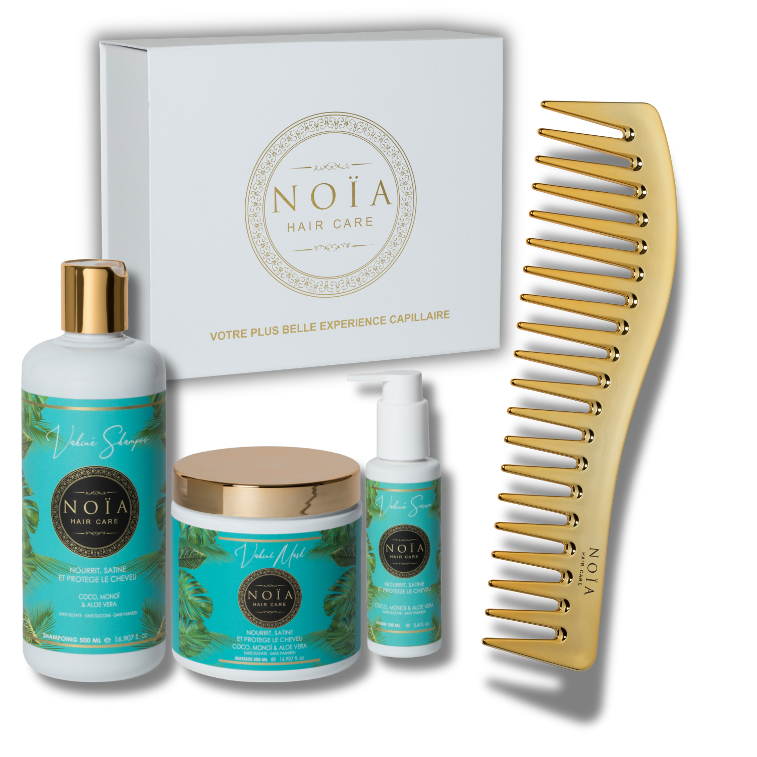 Vahiné NOÏA Hair Gift Set – Nutrition & Hydration Routine – Shampoo, Mask, Serum & Travel Comb