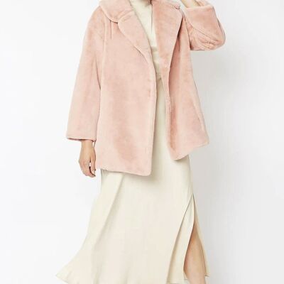 Light Pink Faux Fur Midi Coat
