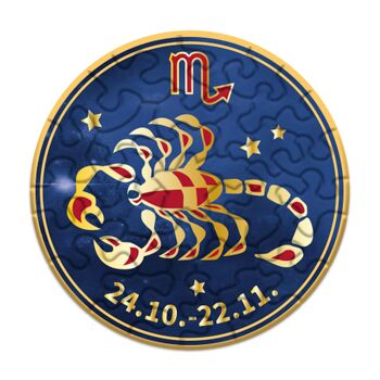 Puzzle rond avec motif signe du zodiaque "Scorpion", avec effet brillant doré, 33 pièces 2