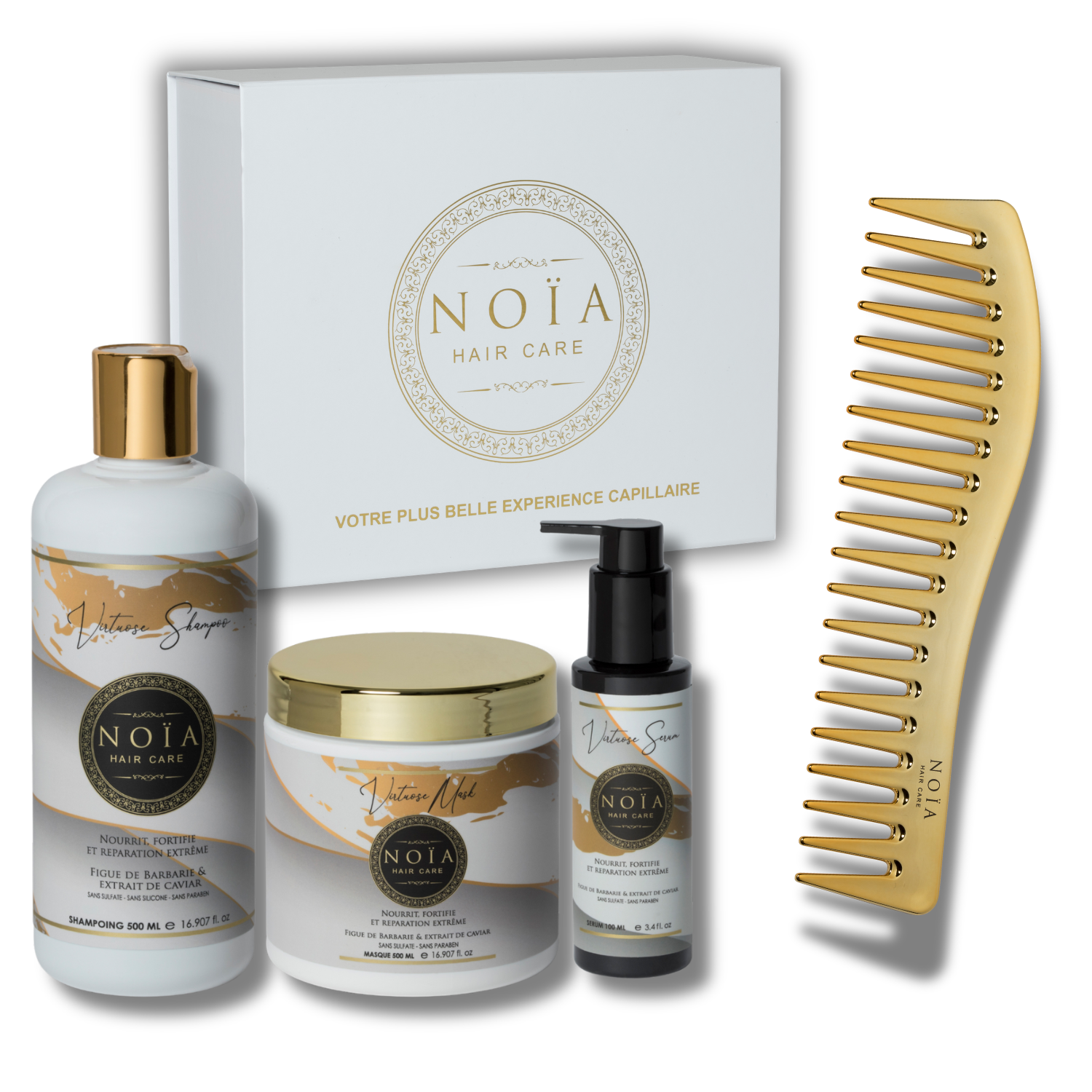 NOÏA Hair Virtuoso Set – Intense Nutrition & Repair Routine – Shampoo, Mask, Serum & Travel Comb