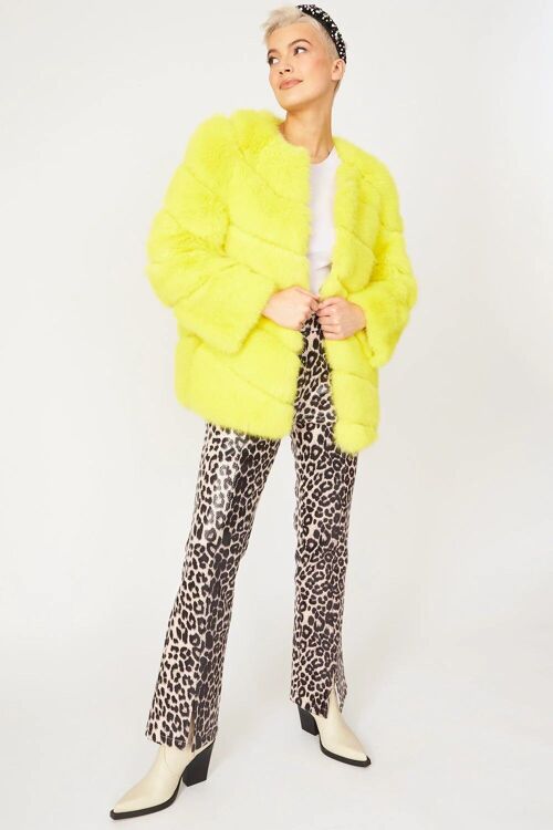 Gaga Faux Fur Striped Yellow Coat