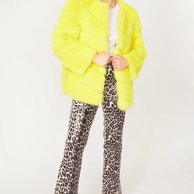 Cappotto giallo a righe in pelliccia sintetica Gaga