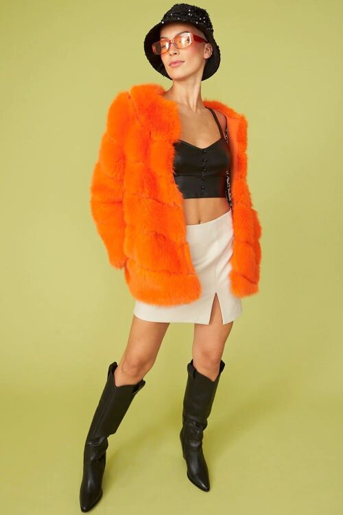 Gaga Faux Fur Striped Orange Coat