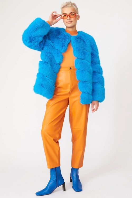 Gaga Faux Fur Striped Blue Coat