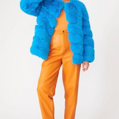Cappotto blu a righe in pelliccia sintetica Gaga