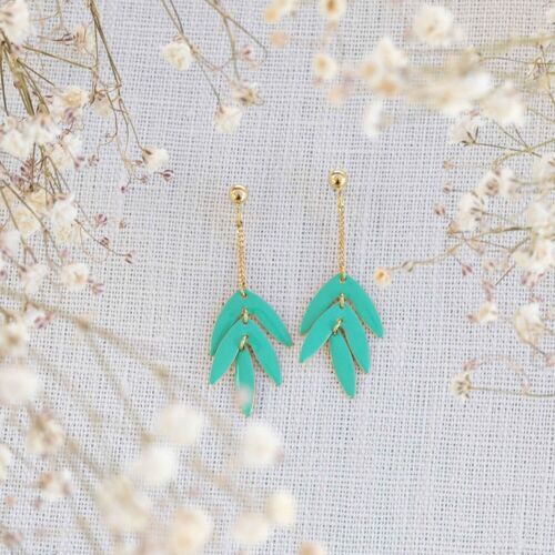 EXOTICA  boucles d'oreilles poussoir feuille verte