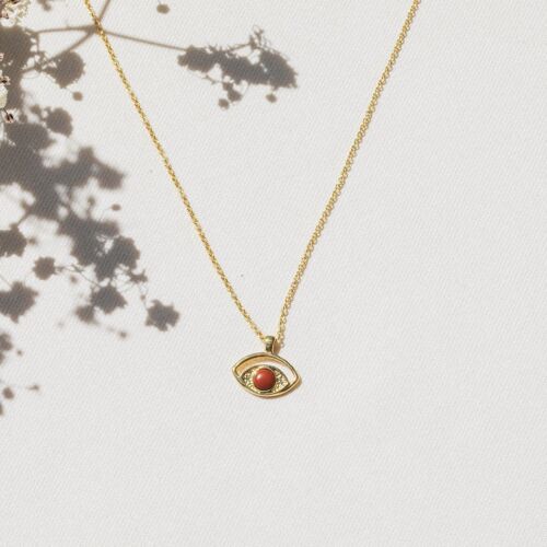 FEELING  collier pendentif "oeil" jaspe brique