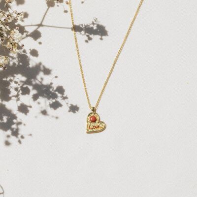 FEELING  collier pendentif coeur jaspe brique