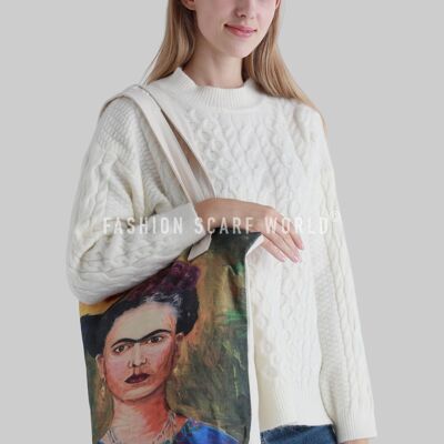 Frida Kahlo Self Portrait with Parrot Art Cotton Tote Bag (Pack of 3)