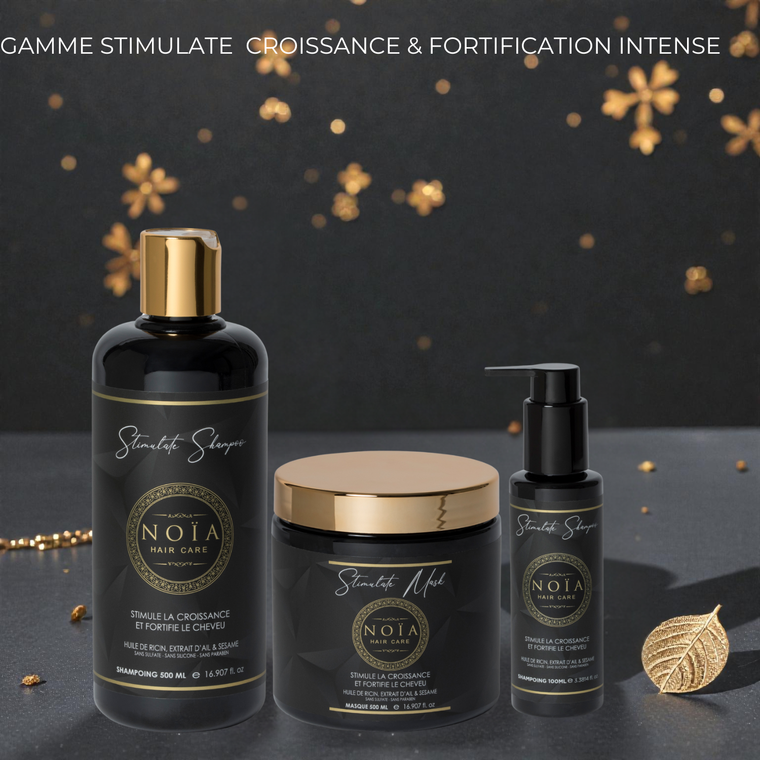 Coffret Stimulate NOÏA Hair – Routine Fortifiante – Shampoing, Masque, Sérum & Peigne de Voyage