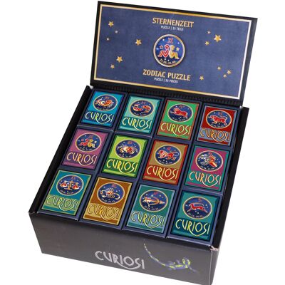Star time puzzle display box filled with 12 x 3 zodiac motifs