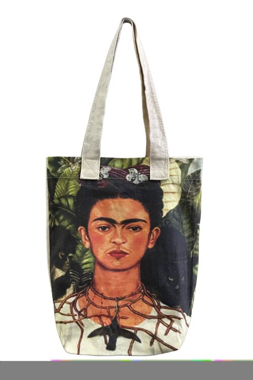 Frida Kahlo Self Portrait with Thorn Necklace Art Cotton Tote Bag (Pack of 3)