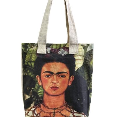 Borsa tote in cotone artistico con autoritratto di Frida Kahlo con collana di spine (confezione da 3)