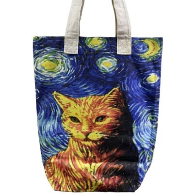 Sternennacht-Katzenkunst-impressionistische Baumwoll-Tragetasche (3er-Pack)