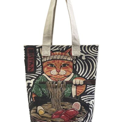 Borsa tote in cotone con stampa di gatti Ramen giapponesi (confezione da 3)