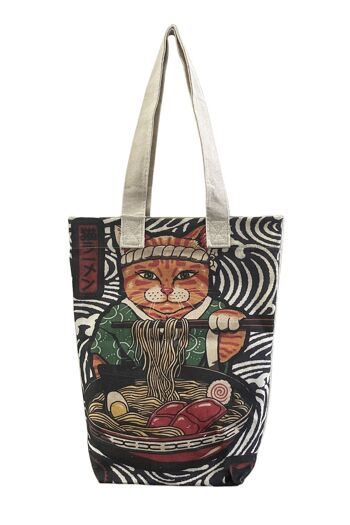 Sac fourre-tout en coton imprimé chat ramen japonais (paquet de 3) 1