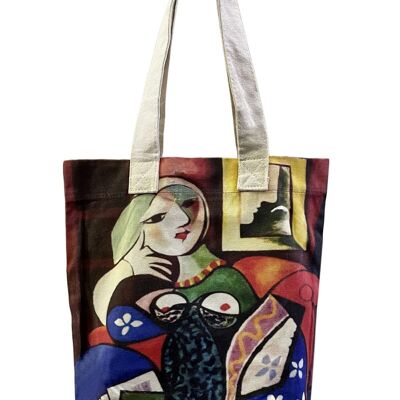 Borsa tote in cotone con stampa artistica di Picasso donna con libro (confezione da 3)