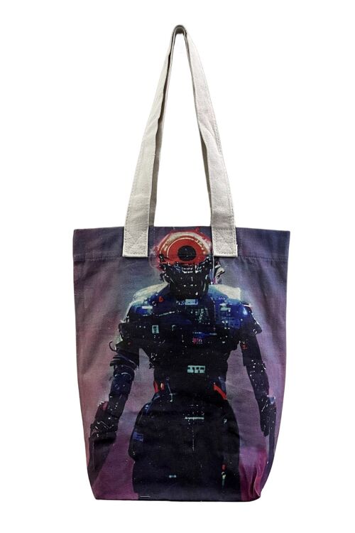 Futuristic Robot Print Cotton Tote Bag (Pack of 3)