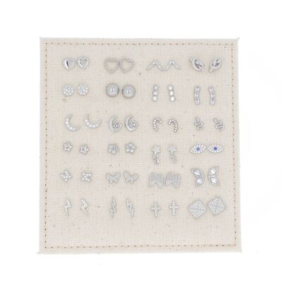 Kit of 24 pairs in stainless steel - white rhodium - free display / KIT-BO07-0500-RHODIUM