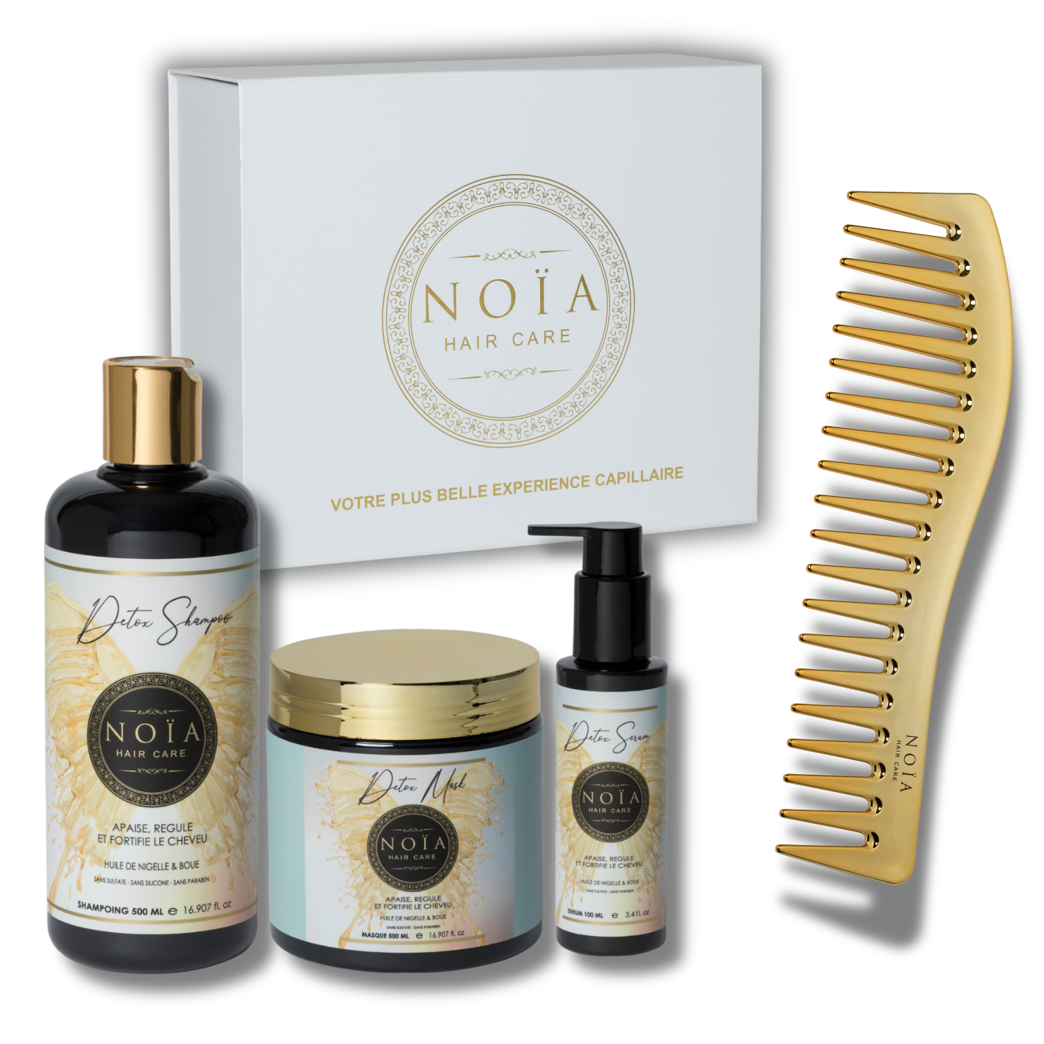 NOÏA Hair Detox Set – Purifying & Rebalancing Routine – Shampoo, Mask, Serum & Travel Comb
