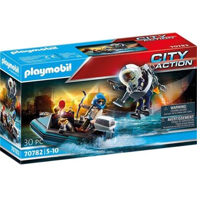 Playmobil - Policeman With Backpack Reactor And Canoe