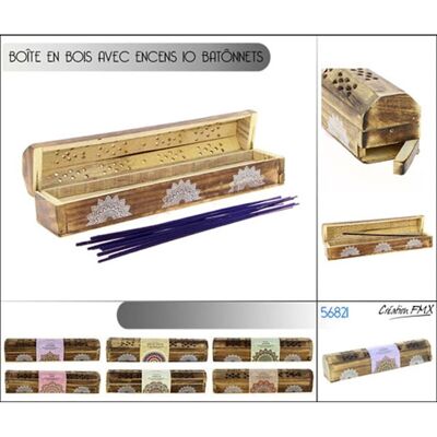 Wooden Box with 10 KARMA Incense Sticks - 6 assorted scents