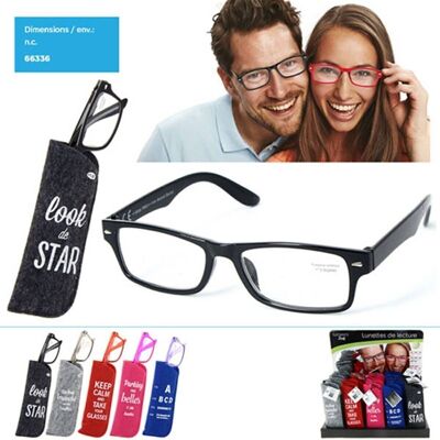 Unisex Reading Glasses with Felt Pouch with Text