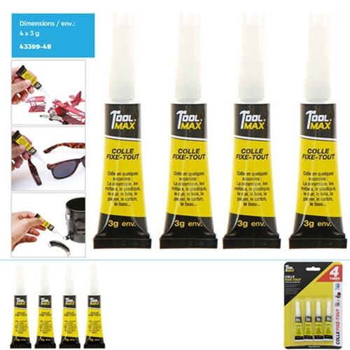 Blister 4 Tubes Colle Fixe Tout Glue 3 Grammes