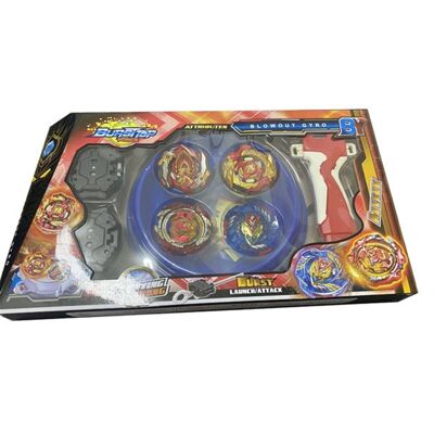 Box of 4 Spinning Tops with Arenas and Launchers 37 Cm