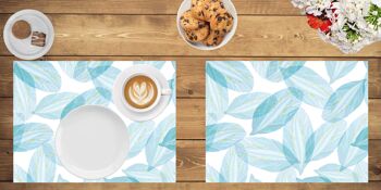 Napperons | Sets de table lavables - feuilles bleues - 4 pièces en vinyle de première qualité (plastique) 40 x 30 cm 2