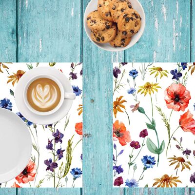 Placemats | Washable placemats - meadow flowers - 4 pieces made of first-class vinyl (plastic) 40 x 30 cm
