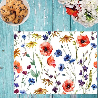 Placemats | Washable placemats - meadow flowers - 4 pieces made of first-class vinyl (plastic) 40 x 30 cm