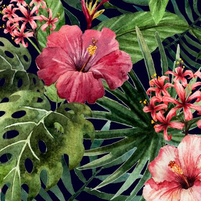 Placemats | Washable placemats - tropical hibiscus flowers - 4 pieces made of first-class vinyl (plastic) 40 x 30 cm