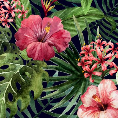 Placemats | Washable placemats - tropical hibiscus flowers - 4 pieces made of first-class vinyl (plastic) 40 x 30 cm
