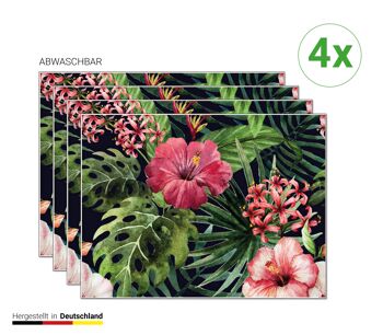 Napperons | Sets de table lavables - fleurs d'hibiscus tropicales - 4 pièces en vinyle de première classe (plastique) 40 x 30 cm 3