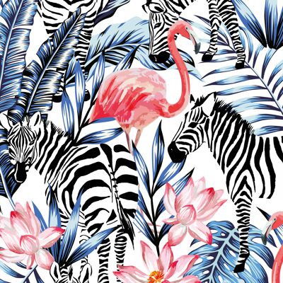 Placemats | Washable placemats - tropical zebras and flamingos - 4 pieces made of first-class vinyl (plastic) 40 x 30 cm
