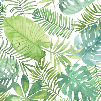 Placemats | Washable placemats - tropical green palm leaves - 4 pieces made of first-class vinyl (plastic) 40 x 30 cm