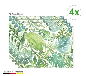 Napperons | Sets de table lavables - feuilles de palmier vert tropical - 4 pièces en vinyle de première classe (plastique) 40 x 30 cm 3