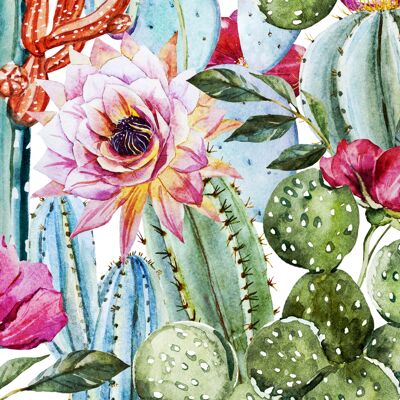 Placemats | Washable placemats - tropical flowers with cacti - 4 pieces made of first-class vinyl (plastic) 40 x 30 cm