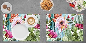 Napperons | Sets de table lavables - fleurs tropicales avec cactus - 4 pièces en vinyle de première classe (plastique) 40 x 30 cm 2