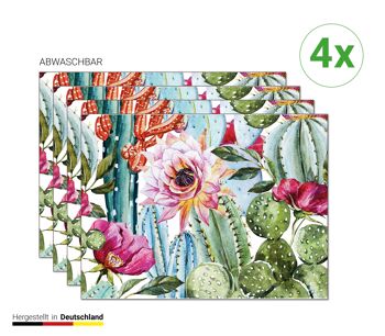 Napperons | Sets de table lavables - fleurs tropicales avec cactus - 4 pièces en vinyle de première classe (plastique) 40 x 30 cm 3
